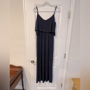 Like new maxi dress with adjustable straps, navy blue Rayon/spandex